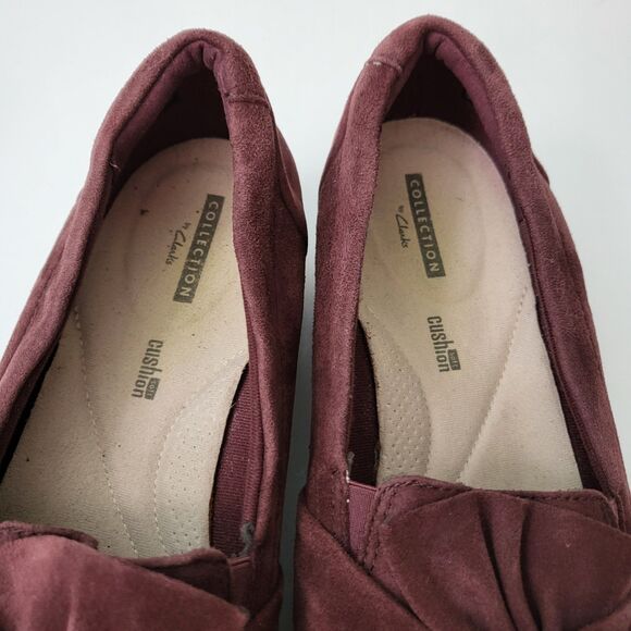 CLARKS Sharon Dasher Womens 10 Burgundy Suede Comfort Shoes Slip On Loafers - Picture 6 of 10